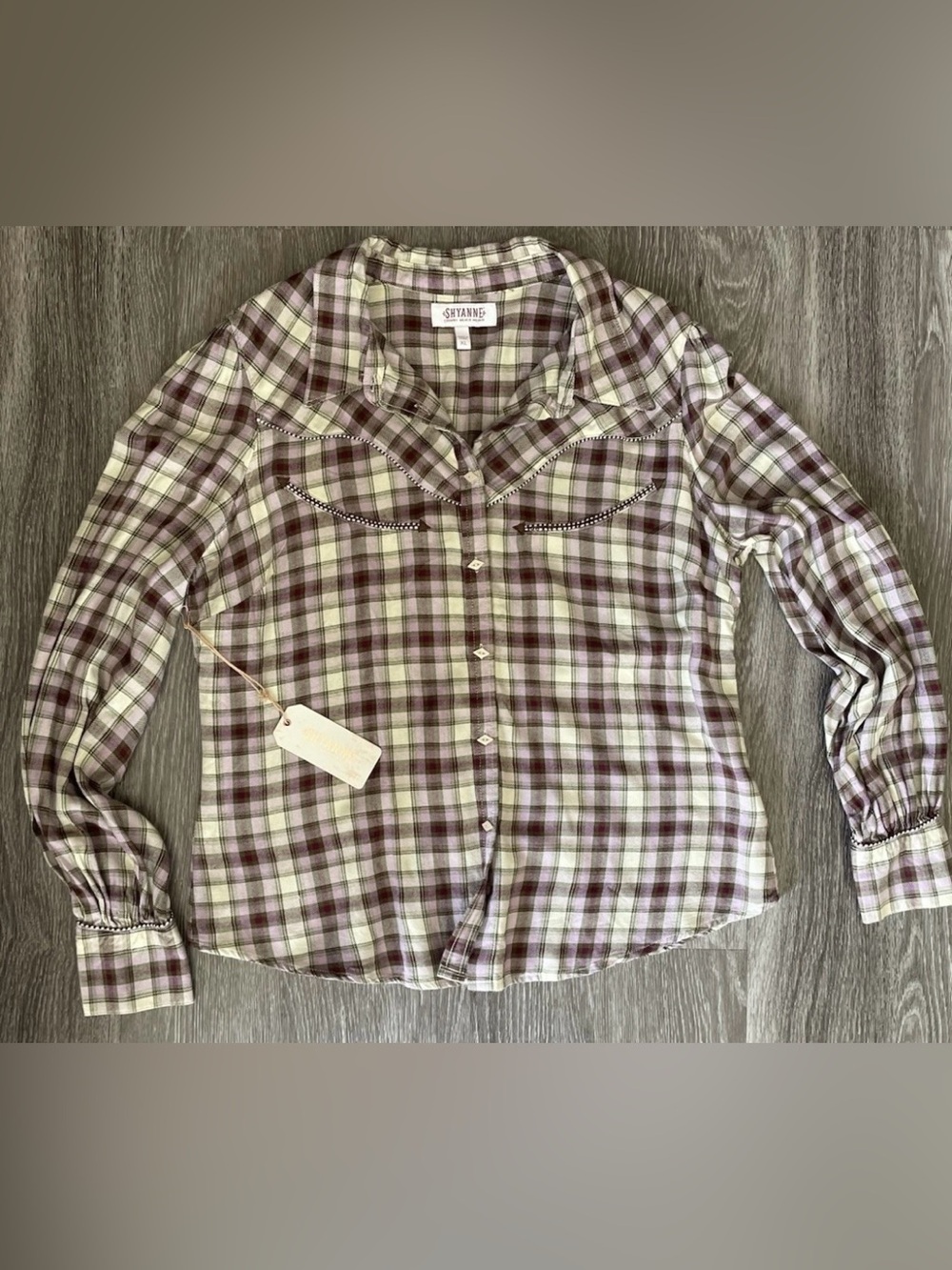 Shyanne Western Green & Purple Plaid Button-Up Shirt Women’s size XL Cowgirl